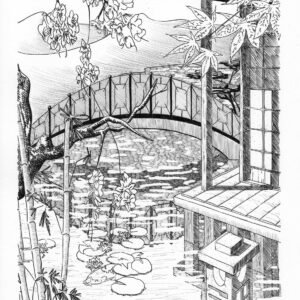 Tinta Arte Tradicional Puente al Hogar inspirado en un jardin japones